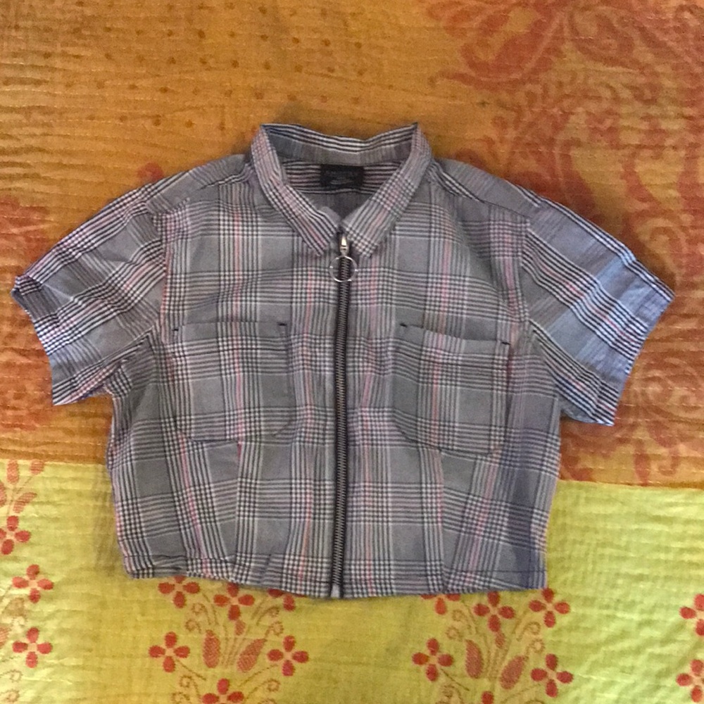 Empyre Checkered Plaid Zip-Up Crop Top